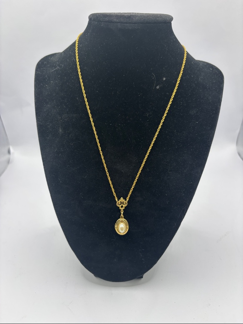 1928 Gold-Tone Oval Locket Necklace with Ivory Accent 17”